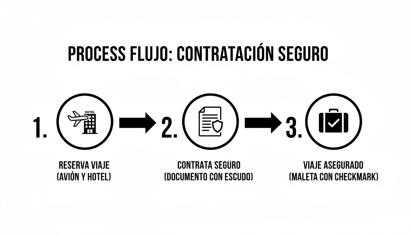 Seguro anulacion viaje: Seguro anulación viaje: Protege tus planes con la mejor 3 Proceso de tres pasos para contratar un seguro de viaje: reserva, contratación y viaje asegurado.