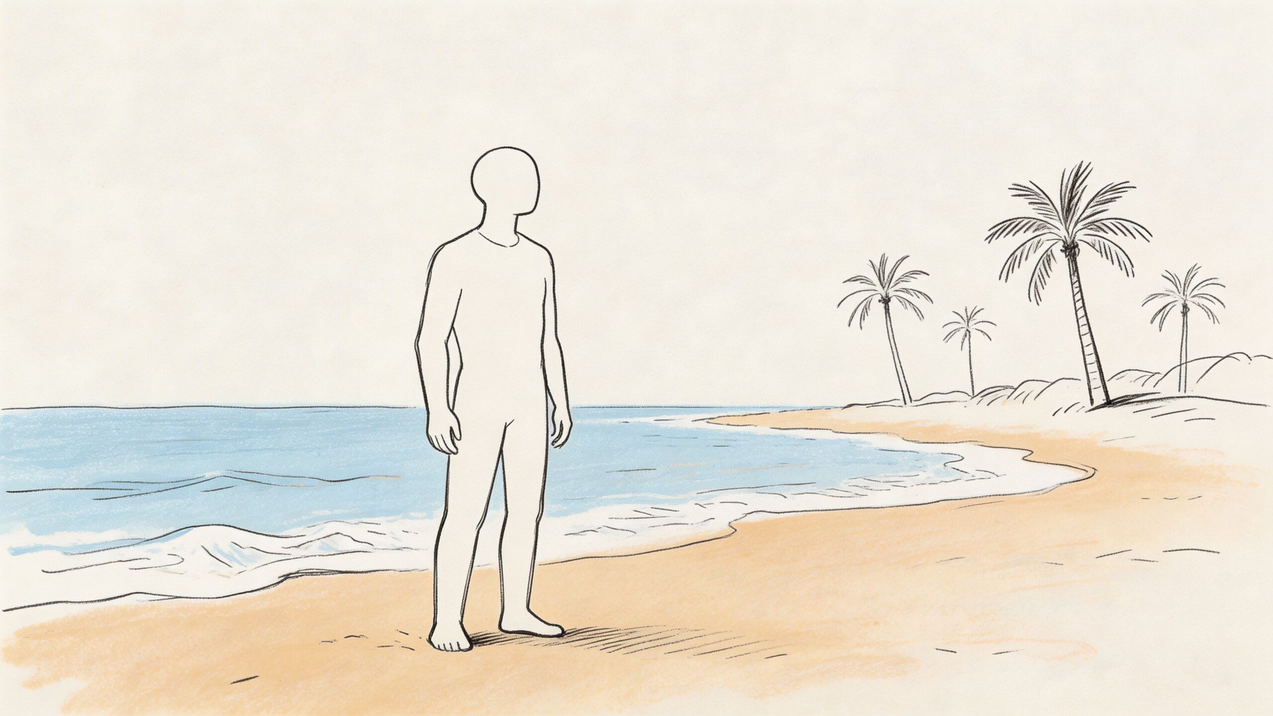 Cuadro medico asisa las palmas: Guía completa 2026 1 Una ilustración minimalista de una silueta humana solitaria de pie frente a una playa con palmeras