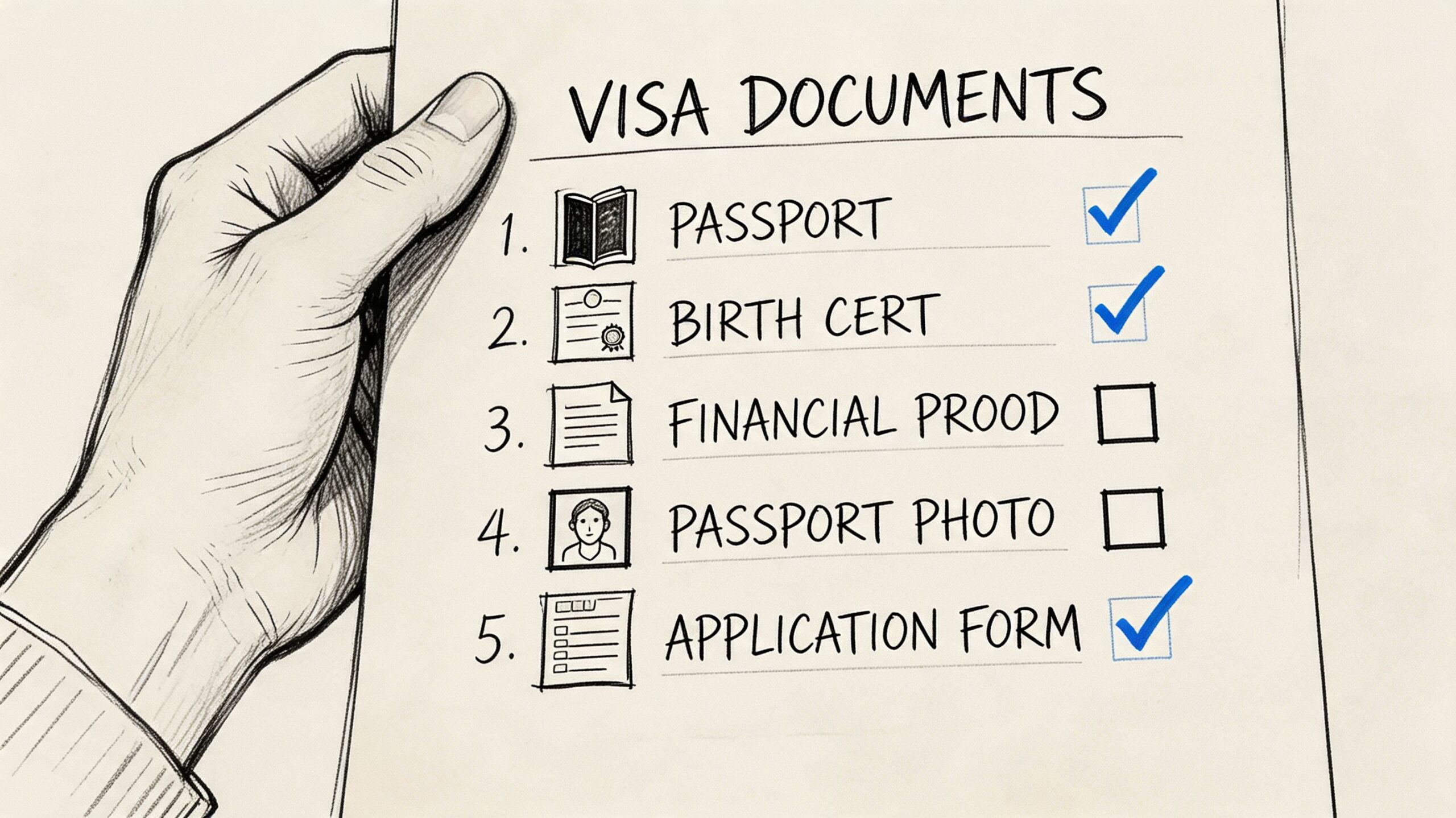 Visado Turista Australia: Guía Completa para Solicitarlo 2 Una mano sosteniendo una lista de verificación de documentos necesarios para solicitar un visado de turista