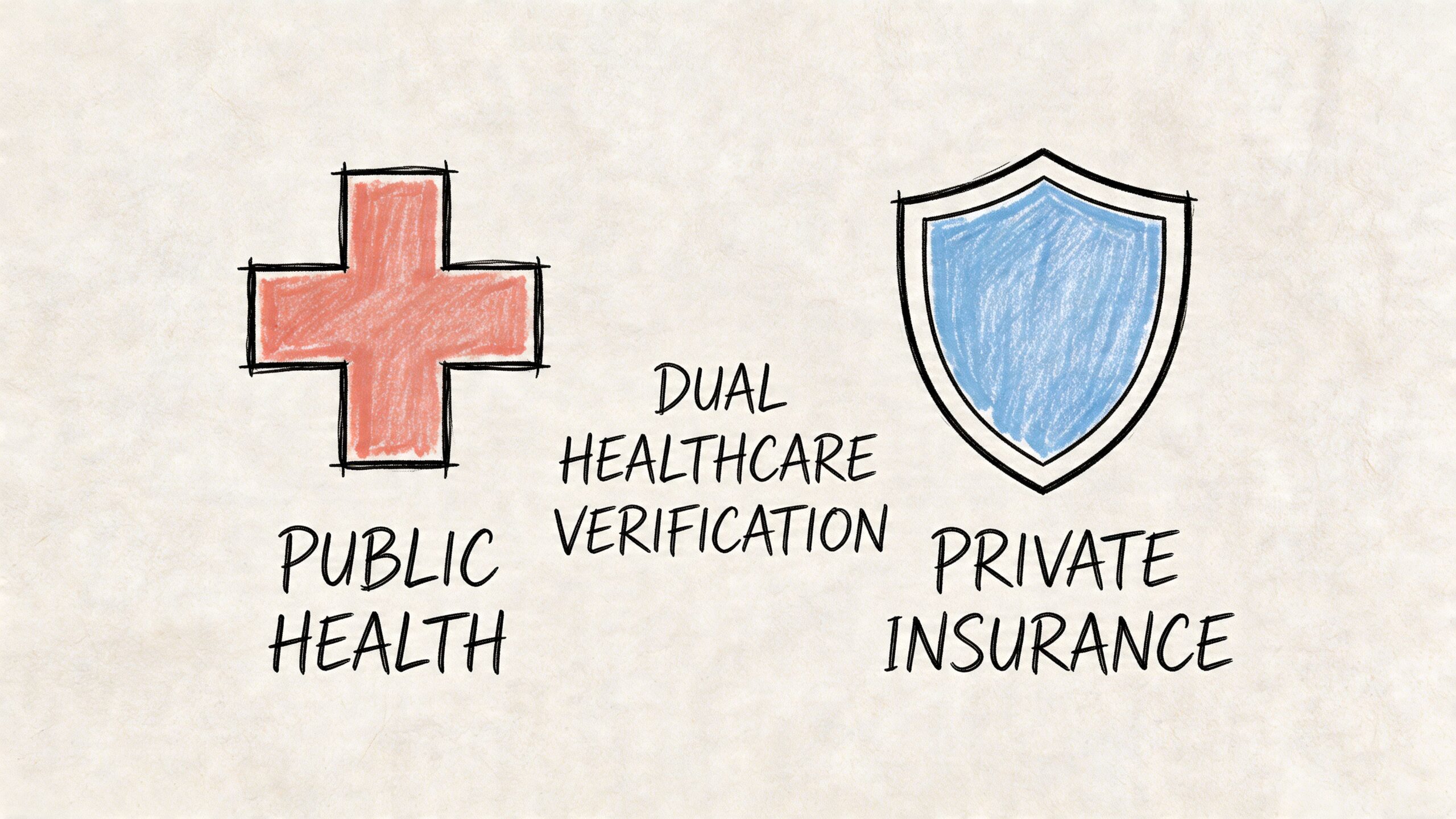 Guía 2026: como saber si estoy dada de alta en España 3 Representación gráfica de salud pública y seguro privado simbolizando la verificación dual del sistema de salud.