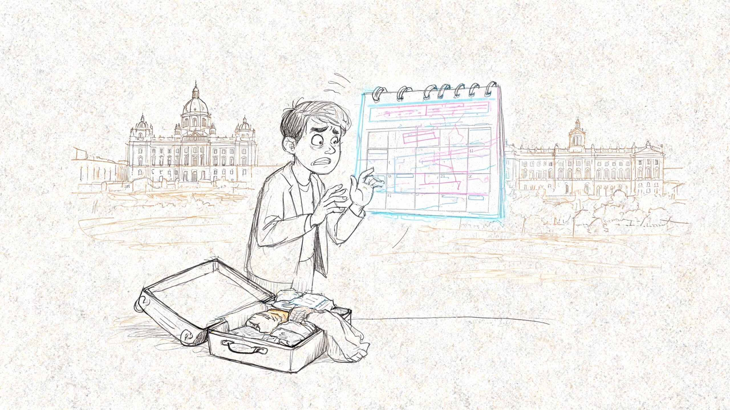 Cita para Pasaporte en Madrid Guía Completa 2026 1 Hombre preocupado mirando un calendario para programar una cita de pasaporte en la ciudad de Madrid.