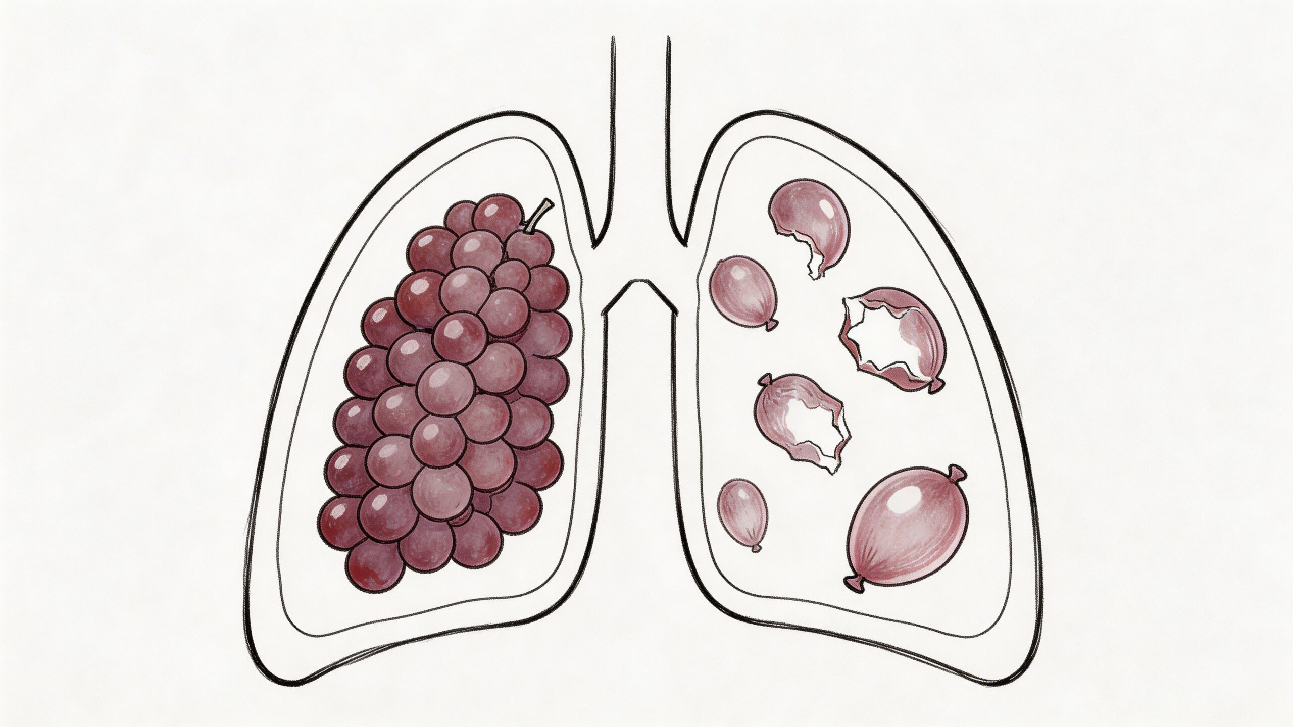 Enfisema Pulmonar Tratamiento: Guía Completa 2026 1 Comparación ilustrada entre alvéolos pulmonares sanos y alvéolos dañados por enfisema en el tejido humano.