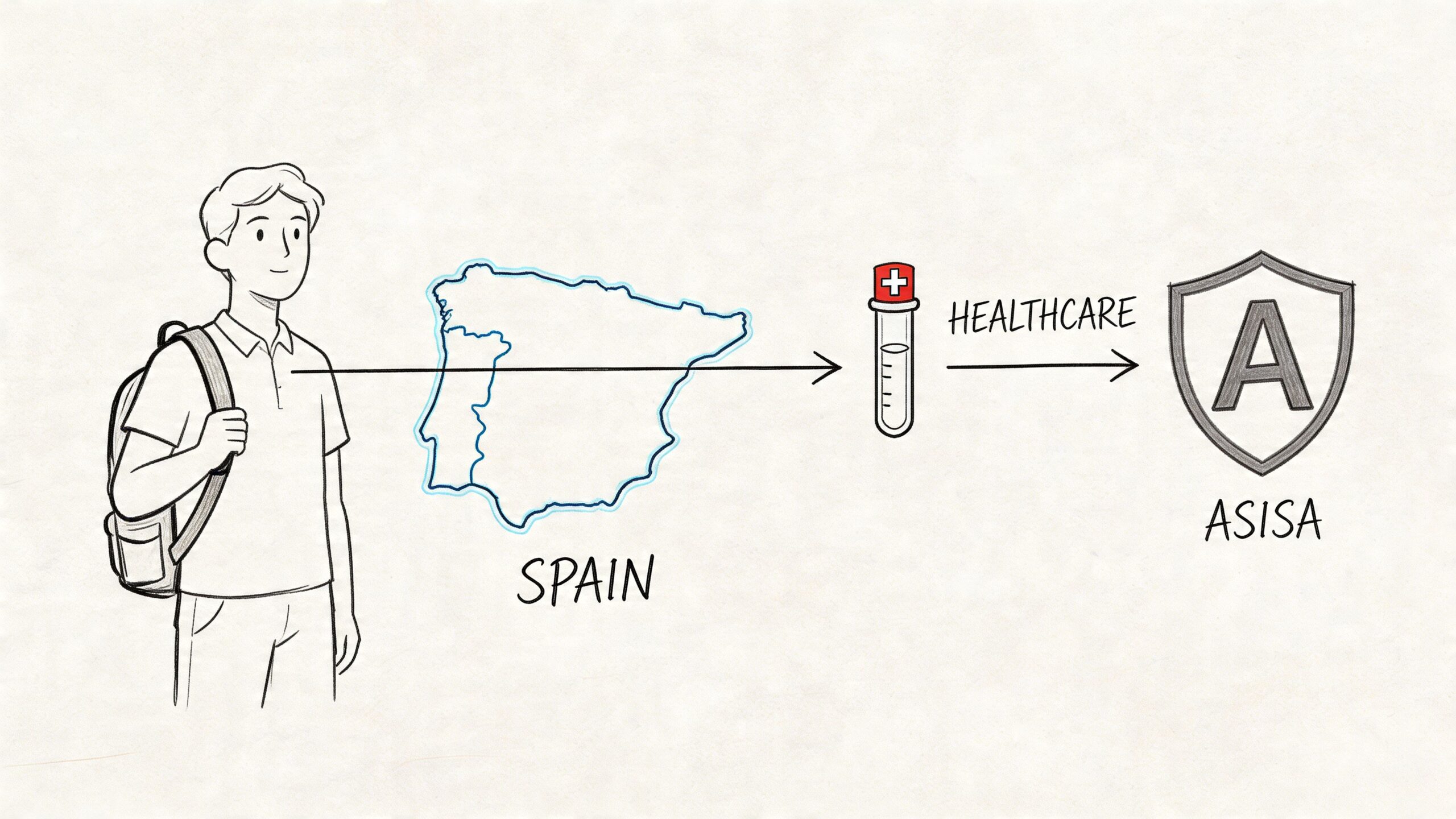 Acido urico valores normales: Guía completa 2026 4 Ilustración de un estudiante viajando a España para recibir servicios de salud privada con la aseguradora ASISA.