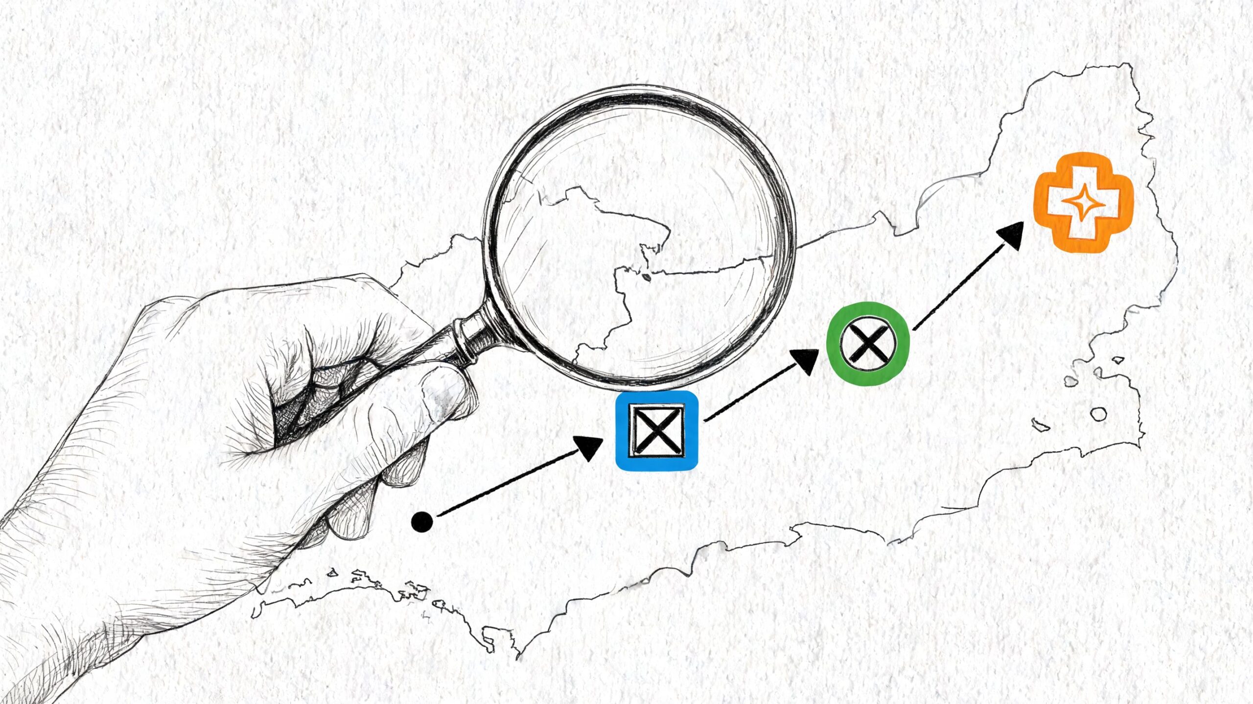 Asisa cuadro medico almeria: Guía para estudiantes 2026 1 Mano sosteniendo una lupa sobre un mapa de Almería con iconos que representan el cuadro médico Asisa.