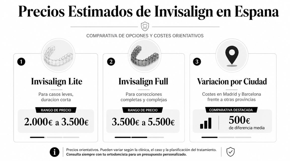 Precio Invisalign España: guía completa de costes en 2026 3 Tabla comparativa de precios estimados para tratamientos de ortodoncia invisible Invisalign en diferentes ciudades de España.