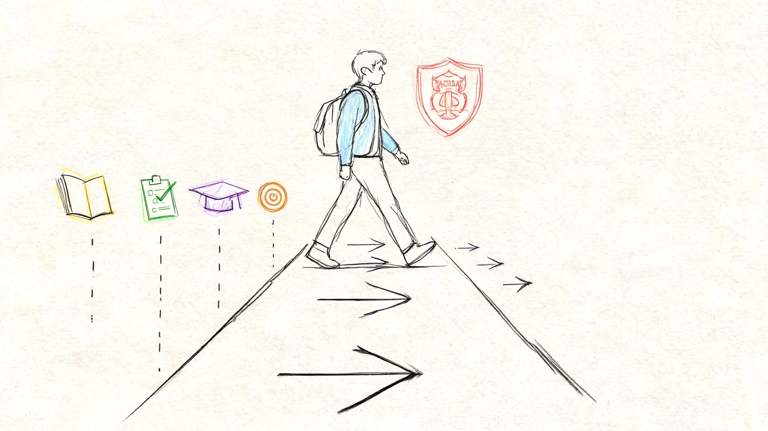 Leucocitosis en sangre: Guía para estudiantes en España 3 Ilustración de un estudiante caminando hacia un futuro académico marcado por metas y logros educativos.