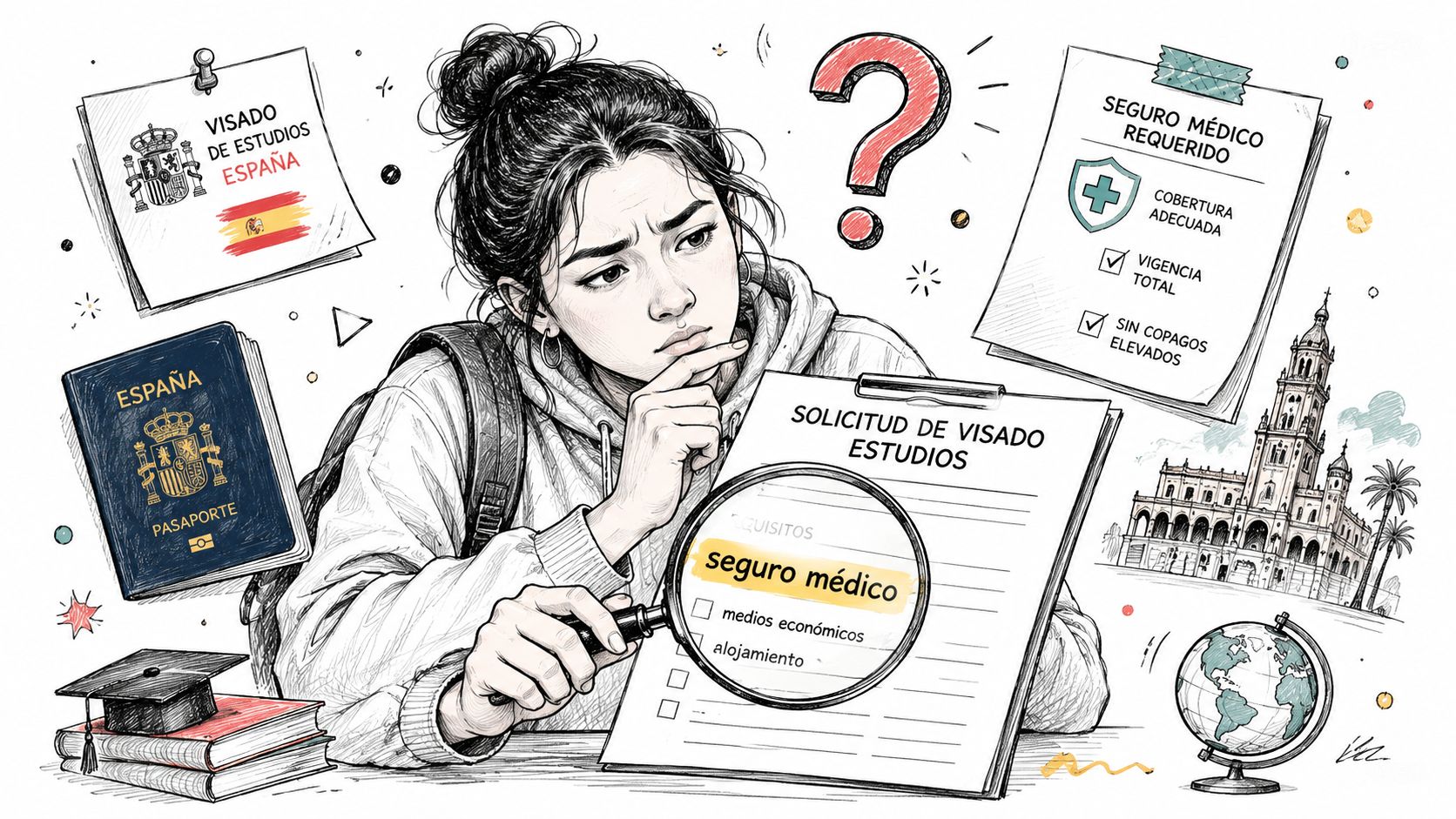 Seguro médico estudiante España: Coberturas clave para tu 1 Estudiante joven revisando los requisitos del seguro médico para obtener su visado de estudios en España.